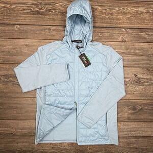 RLX Ralph Lauren Golf Full Zip Hybrid Jacket Wool Hood Blue Men's Large NWT $268